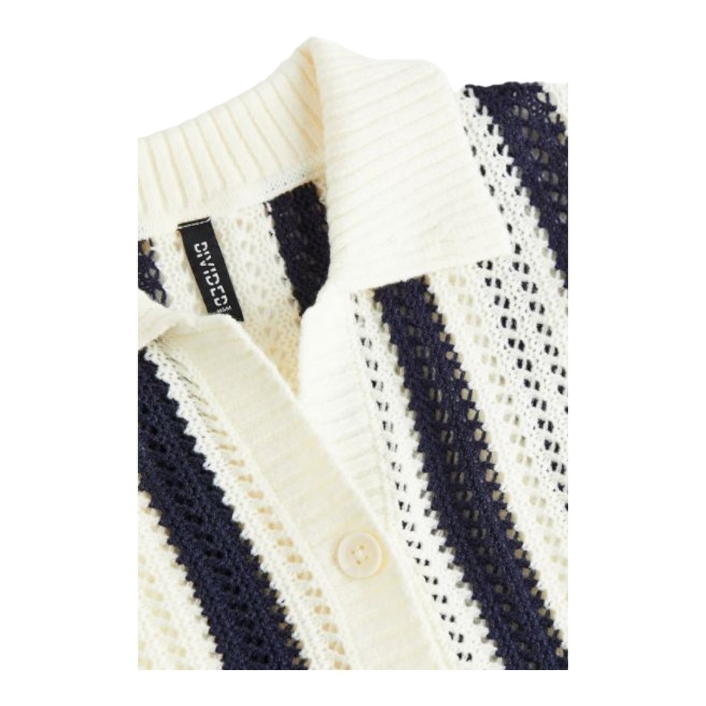 H&M Cream and Navy Striped Short-Sleeve Knit Cardigan - Picture 7 of 16